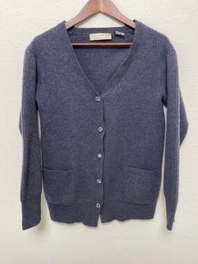 Charles Nolan New York 100% Wool Cardigan Sweater Womens S Blue Ribbed